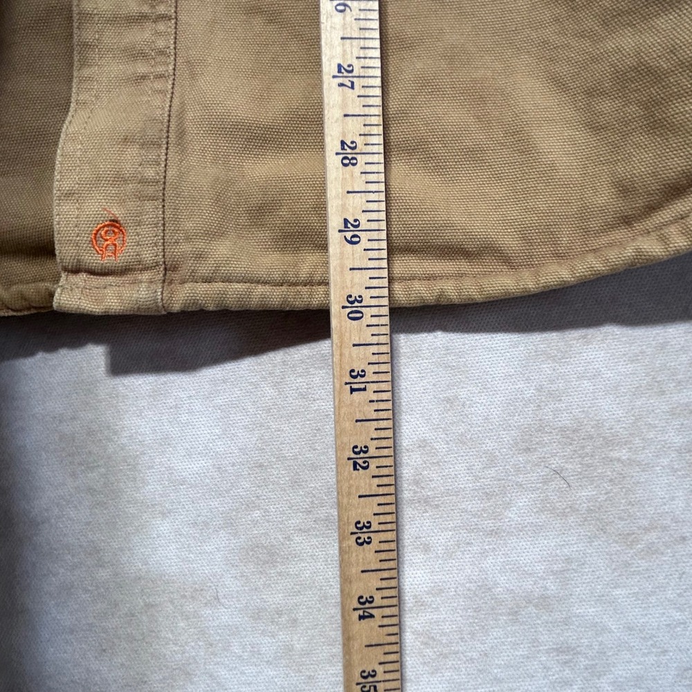 Jesse James Workwear Canvas Shirt Jacket Tan Fleece Lined Mens Large Distressed - Picture 5 of 8